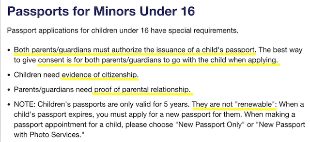 アメリカのパスポート申請　子ども用